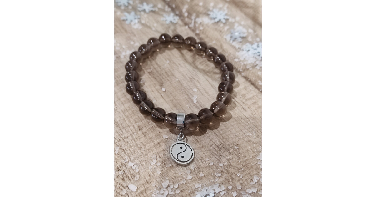 Bracelet Argent Avec Perles D'ambre Et Quartz Fumé - Longueur Réglable 18,5-22 Cm, Neuf